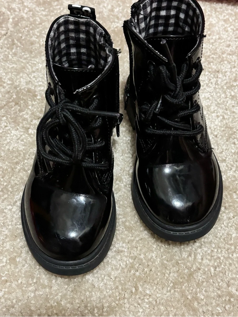 Kids Black Patent Lace-Up Ankle Boots